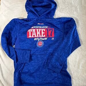 Majestic Men's hoodie blue size medium Cubs baseball Take 17 #flythew Postseason